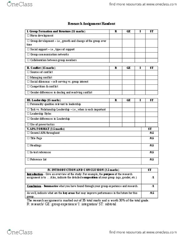 PSYC 3430 Lecture 7: 3430 Research Paper Scoring Rubric - Out of 35 thumbnail