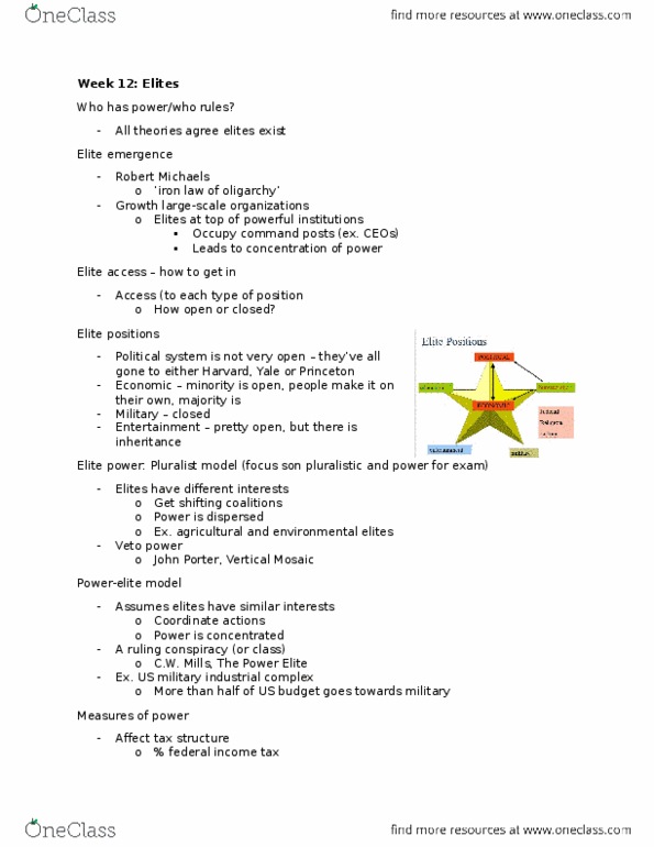 SOCA01H3 Lecture Notes - Lecture 12: The Power Elite, Elite, Market Basket thumbnail