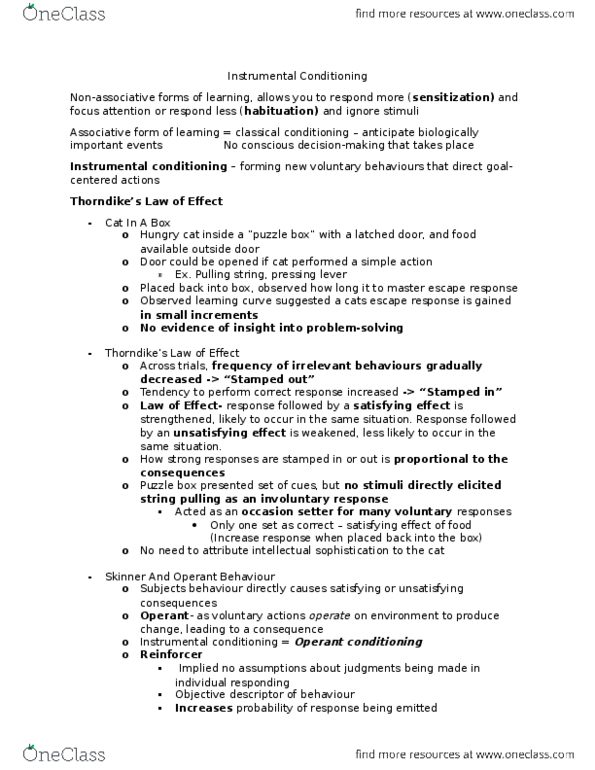 PSYCH 1X03 Chapter Notes - Chapter 3: Puzzle Box, Classical Conditioning, Operant Conditioning thumbnail