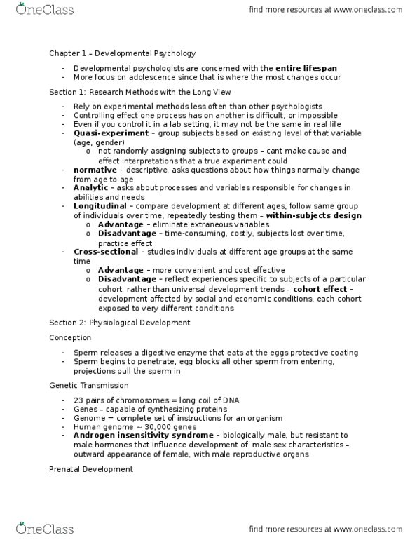 PSYCH 1XX3 Chapter Notes - Chapter 1: Experiment, Menopause, Prenatal Development thumbnail