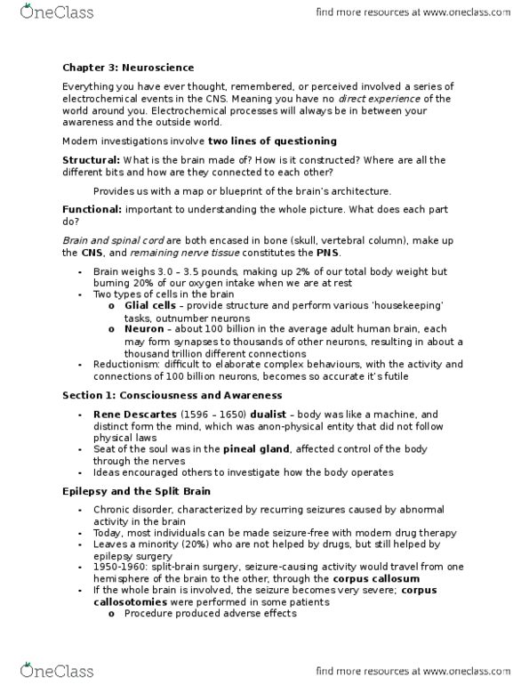 PSYCH 1XX3 Chapter Notes - Chapter 3: Pineal Gland, Reductionism, Motor Neuron thumbnail