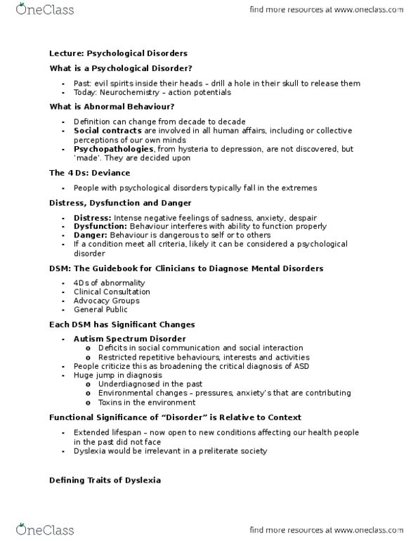 PSYCH 1XX3 Lecture Notes - Lecture 8: Neurochemistry, Autism Spectrum, Dyslexia thumbnail