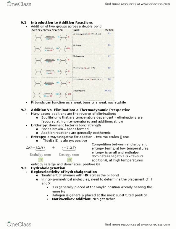 CHEM 2OA3 Chapter Notes - Chapter 9: Enthalpy, Alkene, Nucleophile thumbnail