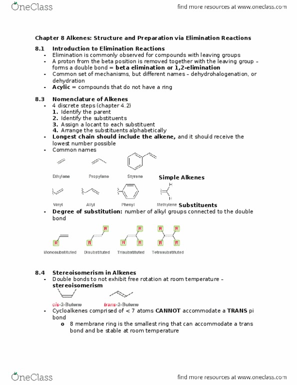 CHEM 2OA3 Chapter Notes - Chapter 8: Leaving Group, Alkene, Nucleophile thumbnail