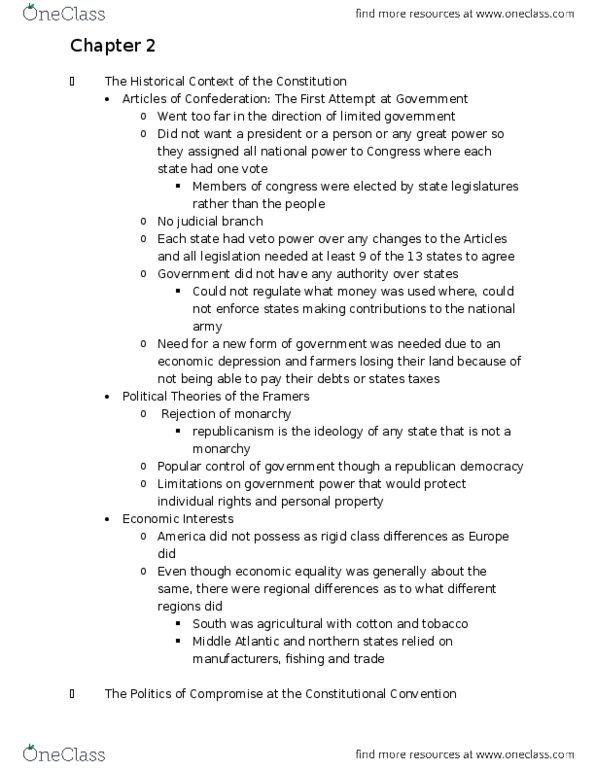 POL_S 101 Chapter Notes - Chapter 2: Democratic Republic, National Power, Limited Government thumbnail