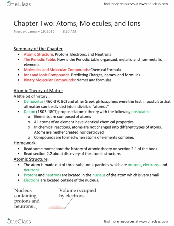 CHEM 1201 Lecture Notes - Lecture 2: Atomic Number, Unified Atomic Mass Unit, Mass Number thumbnail