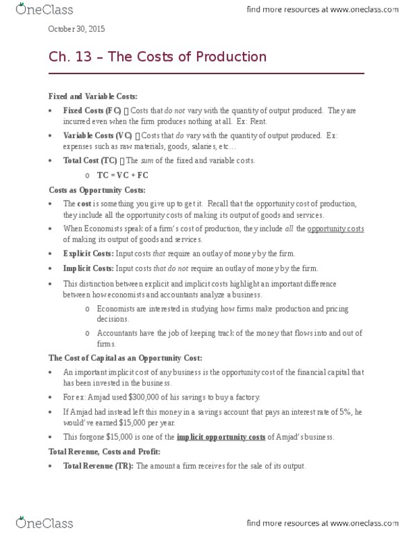 EC120 Lecture Notes - Lecture 13: Opportunity Cost, Fixed Cost, Savings Account thumbnail