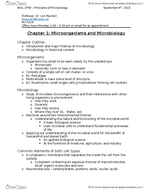 BIOL 2P98 Lecture Notes - Lecture 5: Red Algae, Cell Membrane, Cytoplasm thumbnail