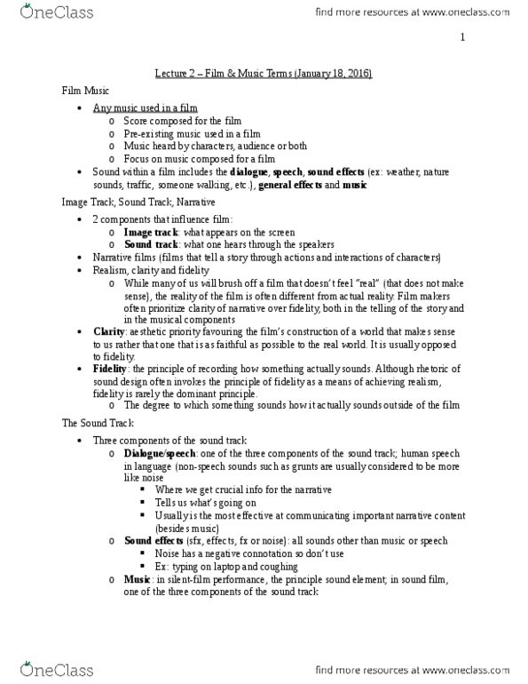 MUS 2310 Lecture Notes - Lecture 2: Sound Film, Silent Film, Minor Scale thumbnail