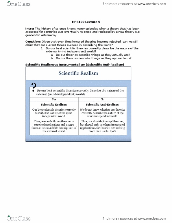 HPS100H1 Lecture Notes - Lecture 5: Classical Mechanics, Phlogiston Theory, Aristotelian Physics thumbnail