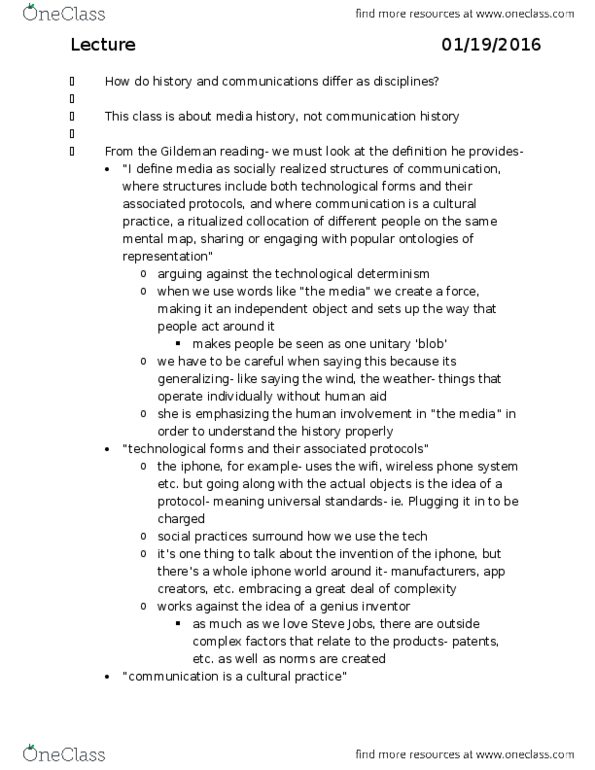 CMST 3K03 Lecture Notes - Lecture 2: Technological Determinism, Cultural Practice, Sensorium thumbnail