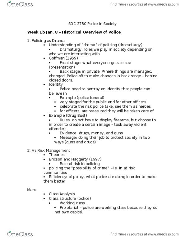 SOC 3750 Lecture Notes - Lecture 1: Dominion Police, Police Misconduct, Community Policing thumbnail