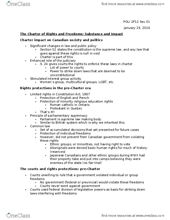 POLI 2F12 Lecture Notes - Lecture 26: War Measures Act, Parliamentary Sovereignty, Pass Laws thumbnail