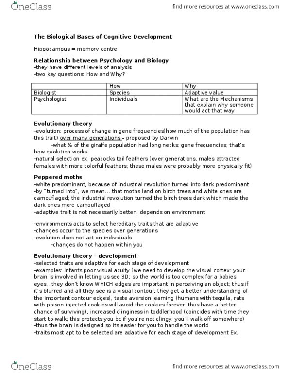 PSYC 3P60 Lecture Notes - Lecture 2: Developmental Systems Theory, Sandra Scarr, Visual Acuity thumbnail