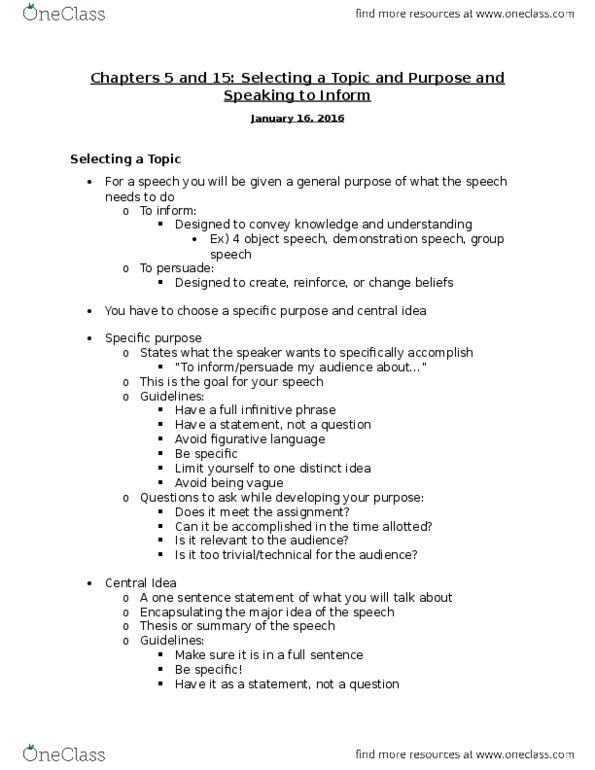 SPC 2608 Lecture Notes - Lecture 4: Infinitive, Literal And Figurative Language, Thesis Statement thumbnail