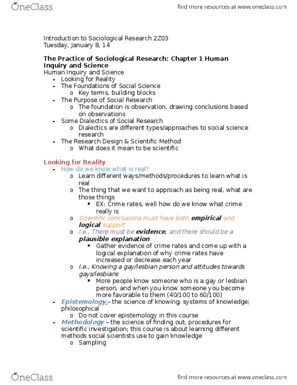 SOCIOL 2Z03 Lecture 2: Introduction to Sociological Research 2Z03 ALL NOTES thumbnail