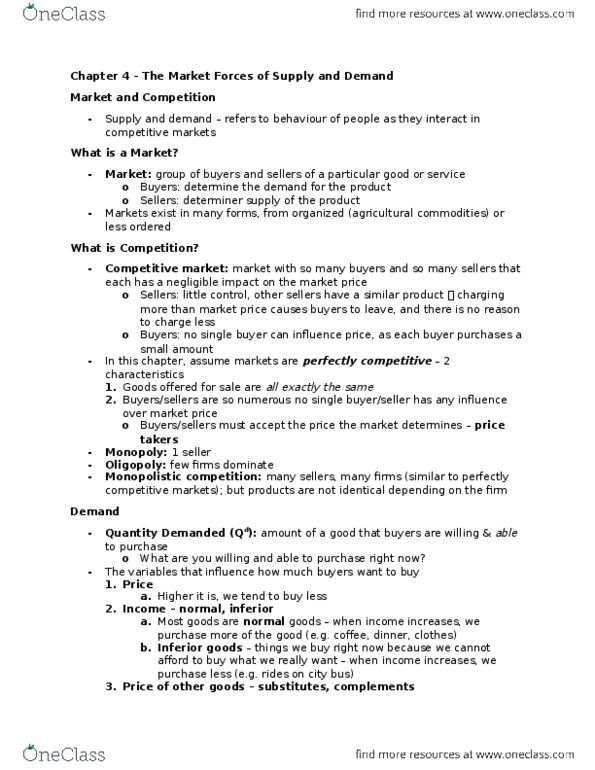 ECON 1BB3 Chapter Notes - Chapter 4: Ceteris Paribus, Peanut Butter, Demand Curve thumbnail