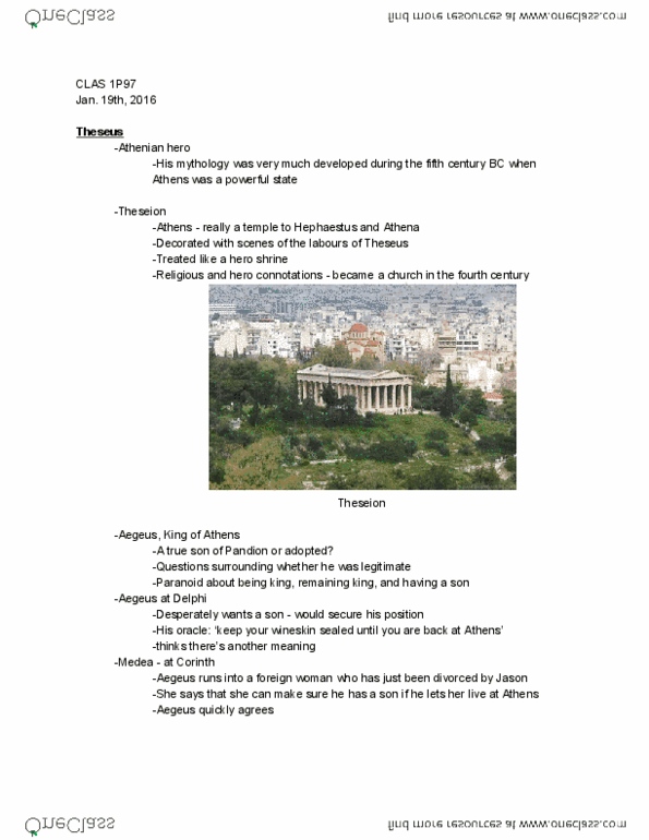 CLAS 1P97 Lecture Notes - Lecture 3: Cercyon, Aegeus, Pittheus thumbnail