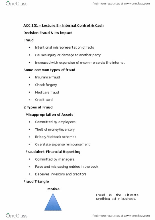 ACC 151 Lecture Notes - Lecture 8: Medicare Fraud, Insurance Fraud, Internal Control thumbnail