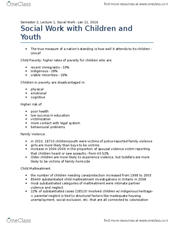 SOCWORK 1A06 Lecture Notes - Lecture 1: Unicef, Homicide, Kaslo thumbnail