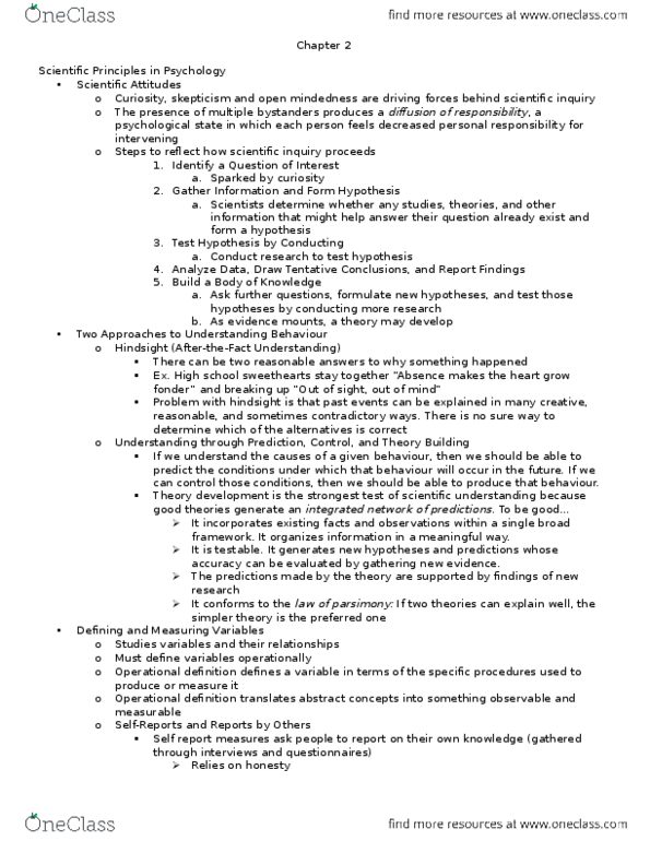 PSYC 101 Chapter Notes - Chapter 2: Operational Definition, Personality Test, Dependent And Independent Variables thumbnail