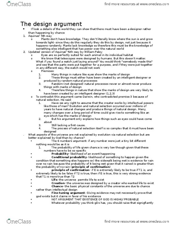 PHIL 10100 Lecture Notes - Lecture 3: Intelligent Designer, Conditional Probability, Omnipotence thumbnail