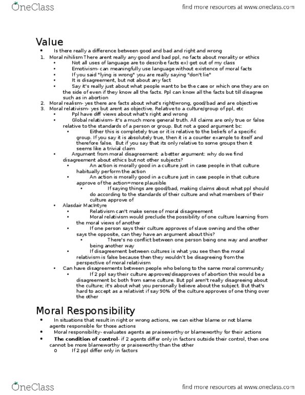 PHIL 10100 Lecture Notes - Lecture 19: Moral Nihilism, Moral Relativism, Moral Realism thumbnail