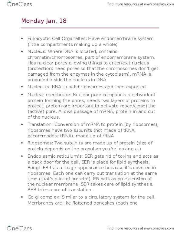 BIO 1140 Lecture Notes - Lecture 3: Nuclear Pore, Endomembrane System, Nuclear Membrane thumbnail
