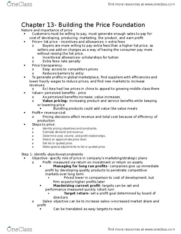 MARK20100 Lecture Notes - Lecture 24: Ikea, Value-Based Pricing, Oligopoly thumbnail