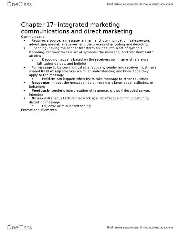 MARK20100 Lecture Notes - Lecture 31: Sales Promotion, Personal Selling, Promotional Mix thumbnail