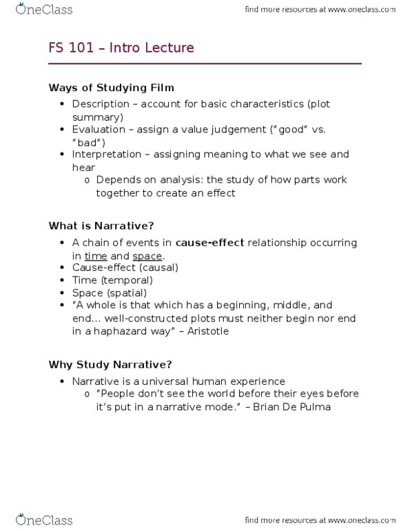 FS101 Lecture Notes - Lecture 1: Narration, National Technical Research Organisation thumbnail