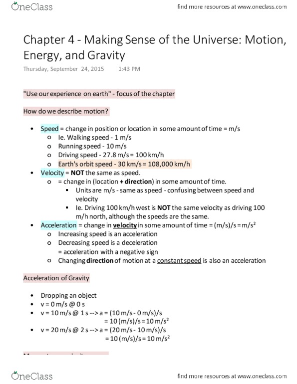 AST101H5 Lecture 4: Chapter 4 - Making Sense of the Universe Motion, Energy, and Gravity thumbnail