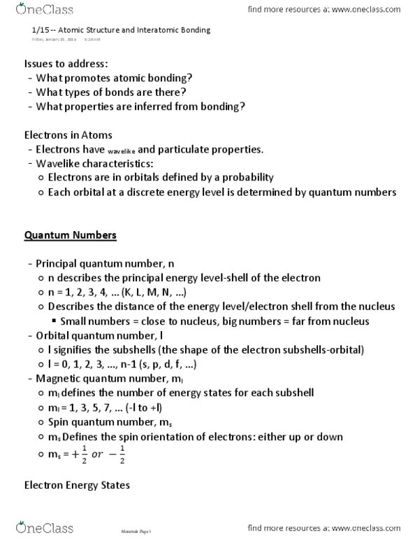 CBE30361 Lecture Notes - Lecture 3: Magnetic Quantum Number, Principal Quantum Number thumbnail