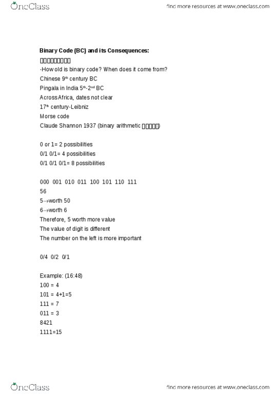 MMEDIA 1A03 Lecture Notes - Lecture 2: Claude Shannon, Pingala thumbnail