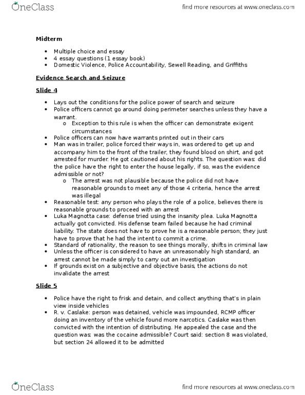 CRIM 2652 Lecture Notes - Lecture 15: Exigent Circumstance, Multiple Choice, Luka Magnotta thumbnail