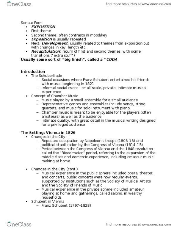 MUSIC 1AA3 Lecture Notes - Lecture 4: Schubertiade, Sonata Form, Antonio Salieri thumbnail