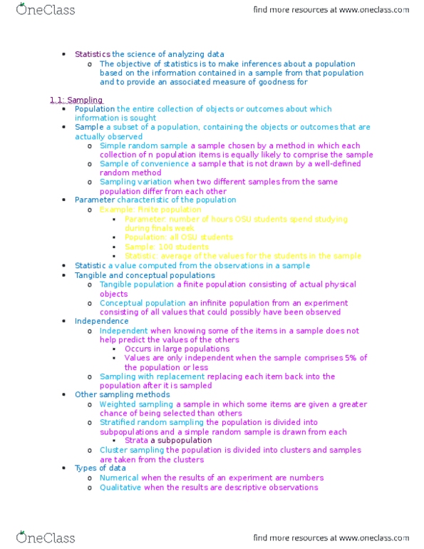 STAT 3460 Lecture Notes - Lecture 1: Simple Random Sample, Cluster Sampling, Descriptive Statistics thumbnail