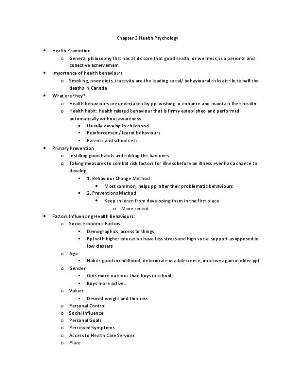 PSYC 3170 Chapter Notes - Chapter 3: Teachable Moment, Health Promotion, Prospect Theory thumbnail