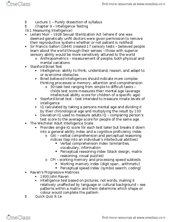 PSYA02H3 Lecture Notes - Lecture 1: Wechsler Adult Intelligence Scale, Sexual Sterilization Act Of Alberta, Leilani Muir thumbnail