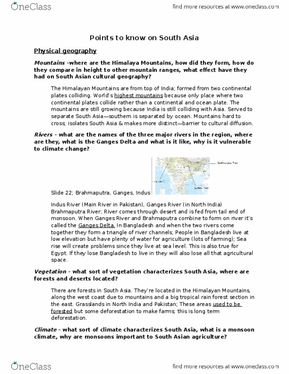 GEO 100 Lecture Notes - Lecture 1: Brahmaputra River, Himalayas, Ganges Delta thumbnail