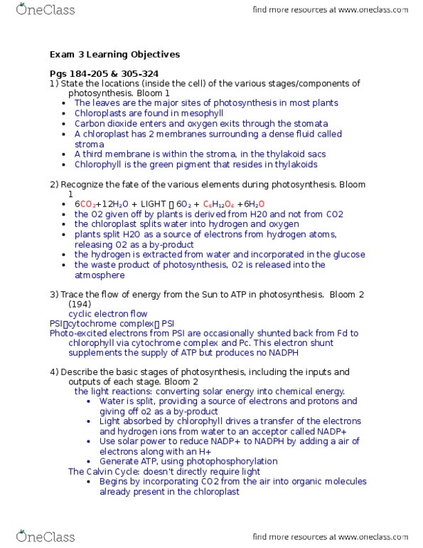 BIOL 1201 Lecture Notes - Lecture 3: Light-Independent Reactions, Photophosphorylation, Chlorophyll thumbnail