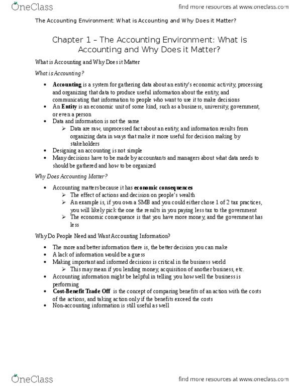 BUSI 2150U Chapter Notes - Chapter 1: Financial Accounting, Accounting, International Financial Reporting Standards thumbnail