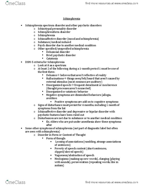 PSYCH 2AP3 Lecture Notes - Lecture 9: Schizoaffective Disorder, Schizotypal Personality Disorder, Schizophreniform Disorder thumbnail