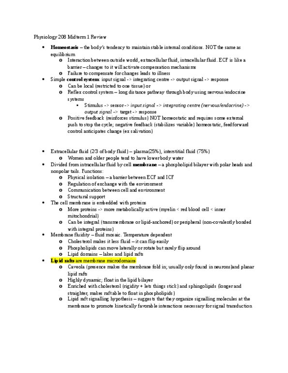 PHSI 208 Lecture Notes - Lecture 1: Lipid Raft, Lipid Bilayer, Fluid Compartments thumbnail