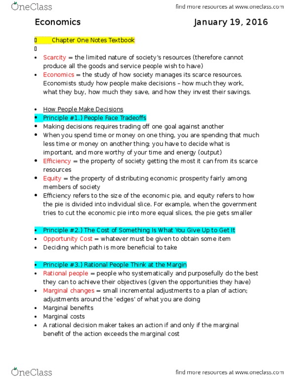 ECON-101 Chapter Notes - Chapter 1: Marginal Cost, Marginal Utility, Opportunity Cost thumbnail