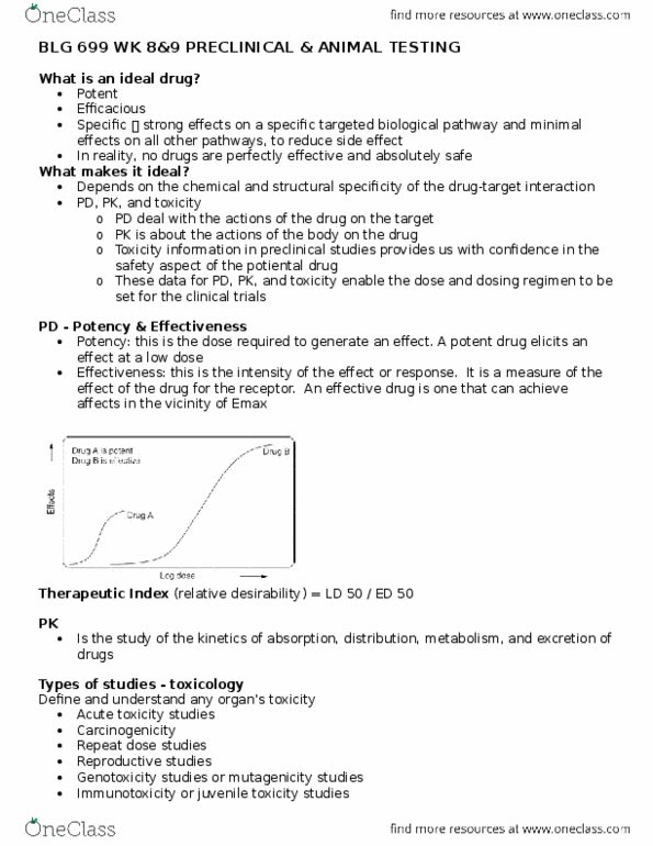 BLG 699 Lecture Notes - Lecture 8: Genotoxicity, Therapeutic Index, Median Lethal Dose thumbnail