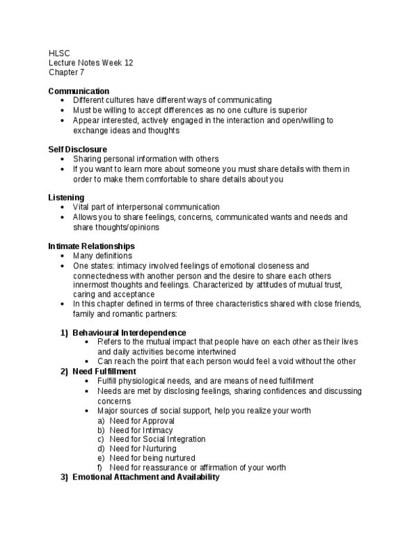 HLSC 1F90 Lecture Notes - Lecture 12: Interpersonal Communication, Dyspareunia, Colorectal Cancer thumbnail