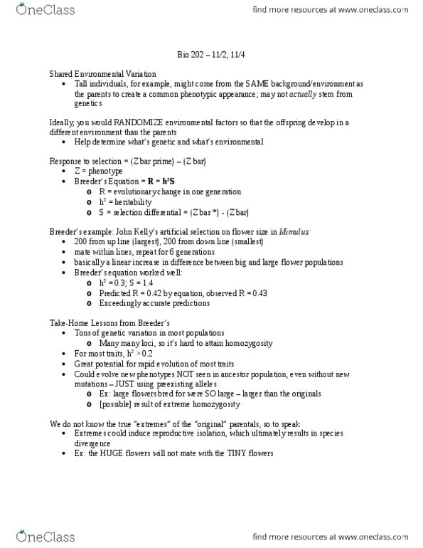 BIOLOGY 202L Lecture Notes - Lecture 26: Reproductive Isolation, Assortative Mating, Zygosity thumbnail