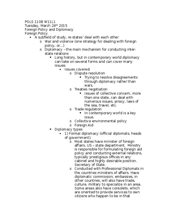 POLS 110 Lecture Notes - Lecture 21: Environmental Policy, Trade Regulation, Arms Control thumbnail