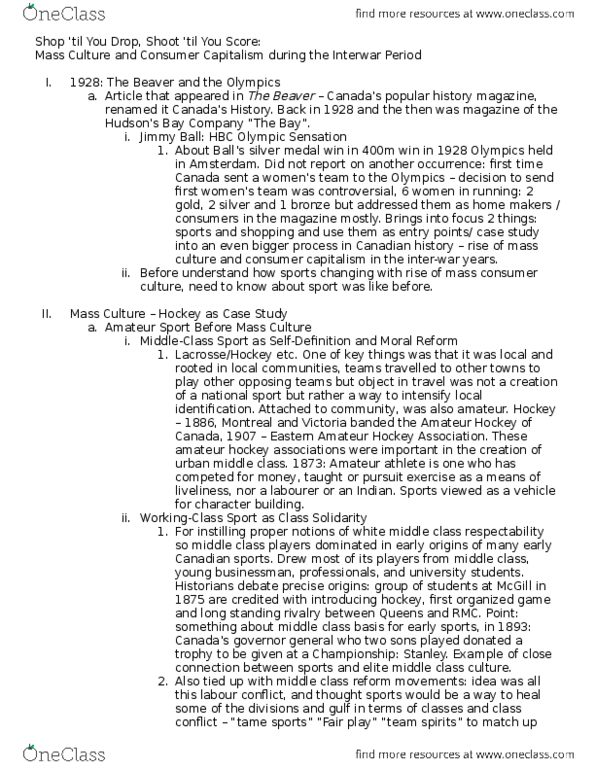 HIST 124 Lecture Notes - Lecture 7: Class Conflict, Ace Bailey, Captive Market thumbnail